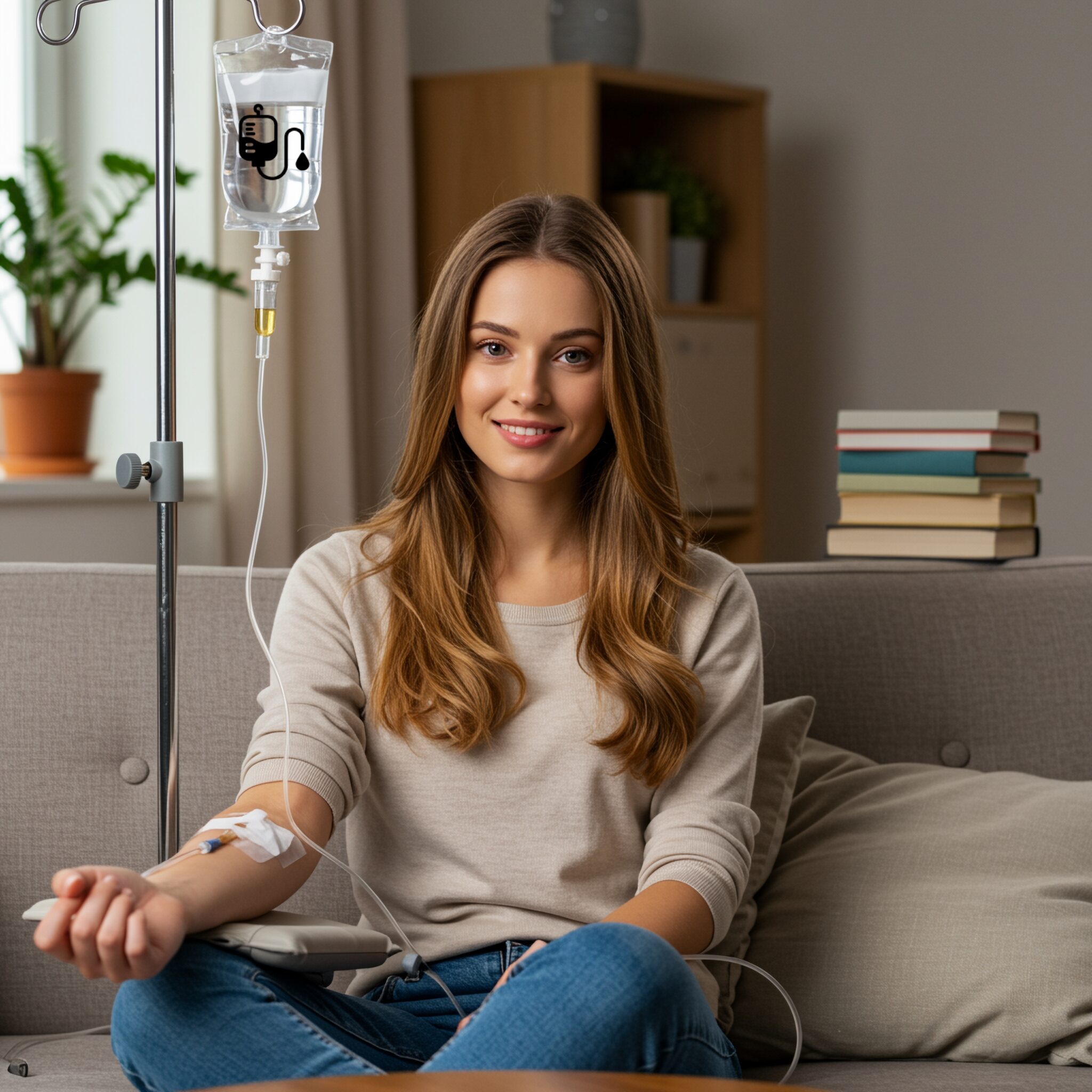Person receiving IV therapy in their home